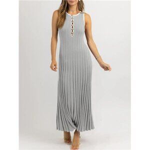 Womens Sleeveless Maxi Dress Hollow Out Crewneck Grey